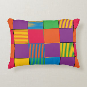 Brightly Coloured Squares and Stripes Decorative Cushion