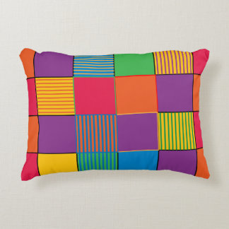 Brightly Coloured Squares and Stripes Decorative Cushion