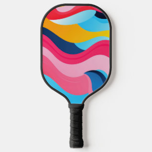 Brightly coloured wavy lines background pickleball paddle