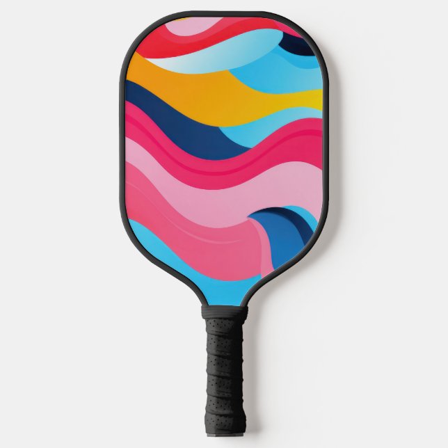 Brightly coloured wavy lines background pickleball paddle (Front)