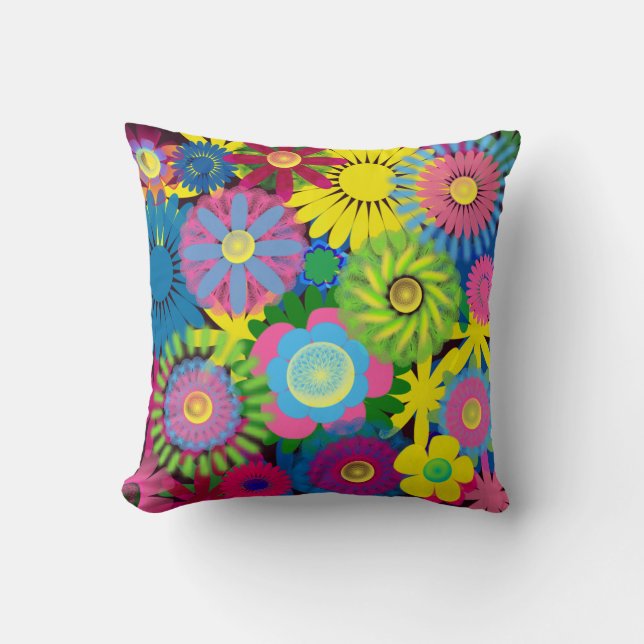 Brightly Coloured Yellow Pink Blue Pillow (Front)