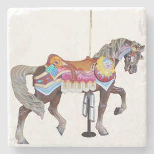 Brightly Painted Carousel Horse with Clown Face Stone Coaster
