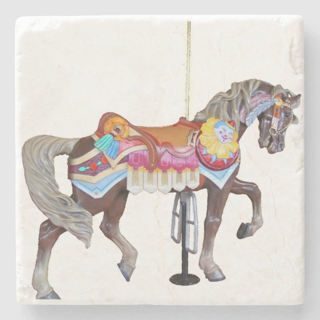 Brightly Painted Carousel Horse with Clown Face Stone Coaster (Front)