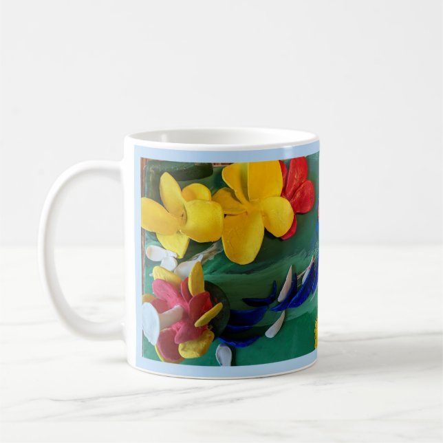 Brightly Painted Clay Flowers Sculpture Folk Art Coffee Mug (Left)