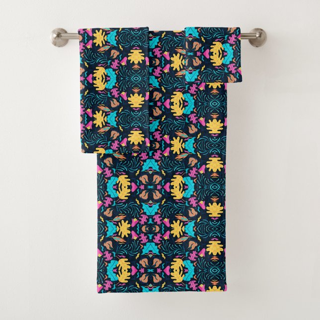 Brightly patterned towels and washcloth (Creator Uploaded)