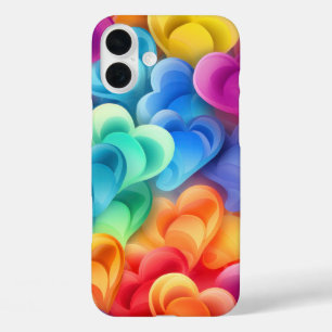 BRIGHTLY RAINBOW COLORED VALENTINE HEARTS iPhone 16 PLUS CASE