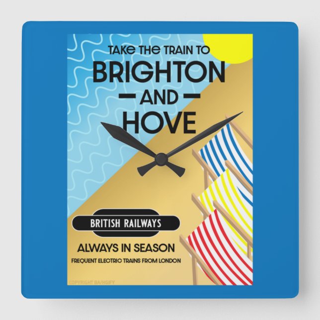 Brighton And Hove Train Travel Beach Art Square Wall Clock (Front)