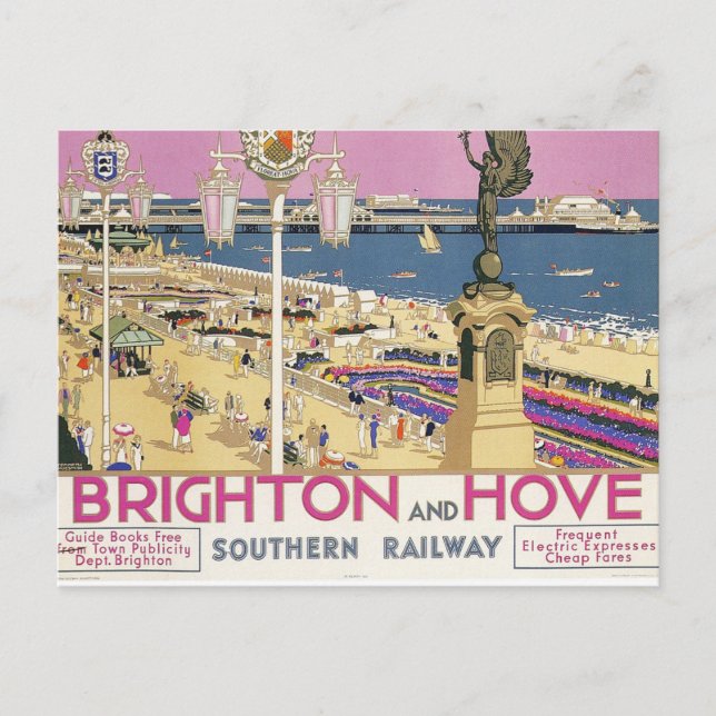 Brighton and Hove vintage train advertising poster Postcard (Front)