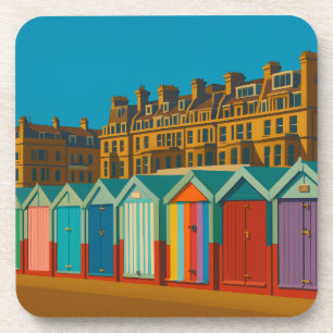 Brighton Beach Huts – Colourful Seaside Print Coaster