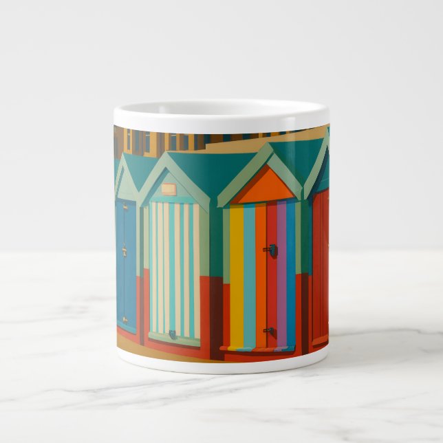 Brighton Beach Huts – Colourful Seaside Print Large Coffee Mug (Front)