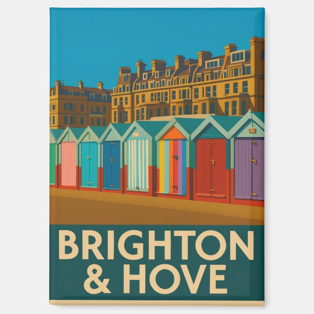 Brighton Beach Huts – Colourful Seaside Print Magnet (Front)