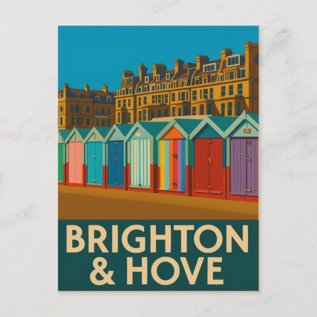 Brighton Beach Huts – Colourful Seaside Print Postcard (Front)