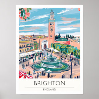 Brighton England Vintage Art Illustration Travel Poster