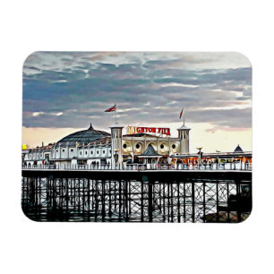 Brighton Pier & Cloudy Sky Digital Painting Magnet