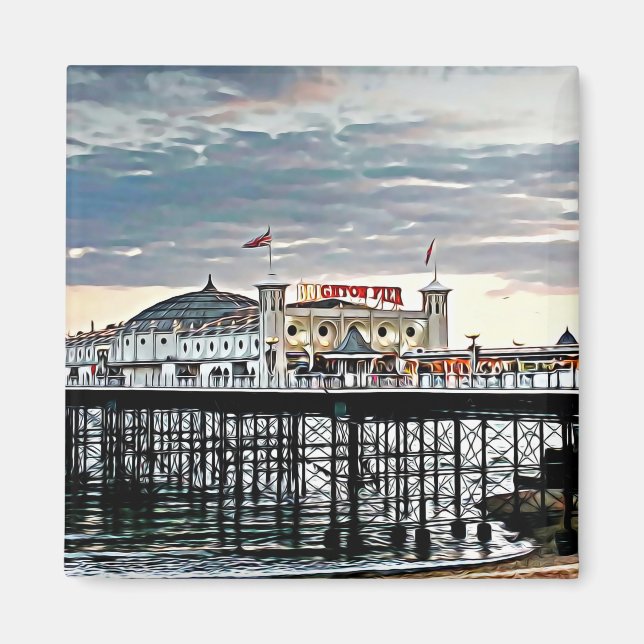 Brighton Pier & Cloudy Sky Digital Painting Magnet (Front)