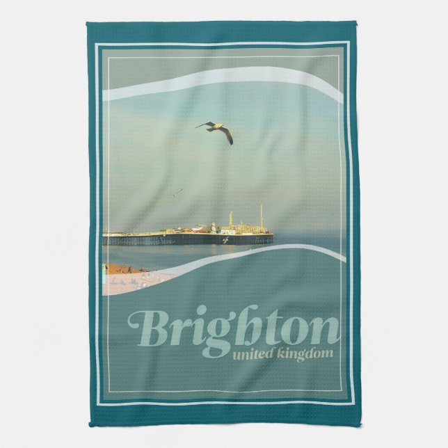 Brighton Pier Seagull Postcard Tea Towel (Vertical)