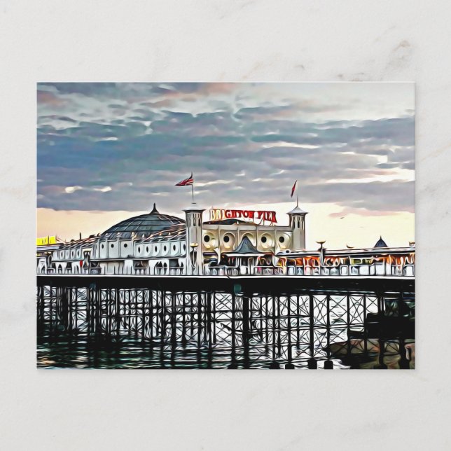 Brighton Pier & Sunset Digital Painting Postcard (Front)