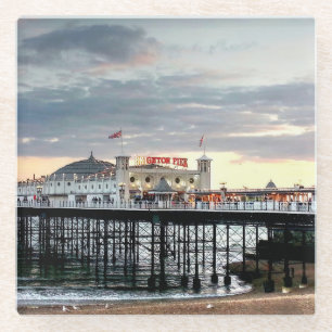 Brighton Pier Sunset Glass Coaster