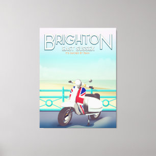 Brighton Vintage union jack scooter travel poster Canvas Print