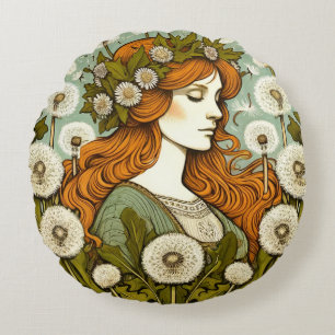 Brigid Goddess Dandelion Round Cushion