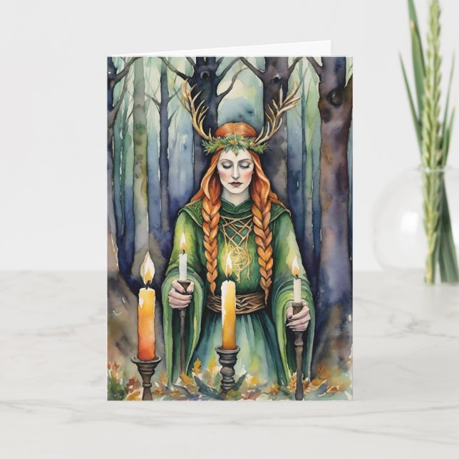 Brigid Imbolc Candlemas Forest Celtic Wiccan Holiday Card (Front)