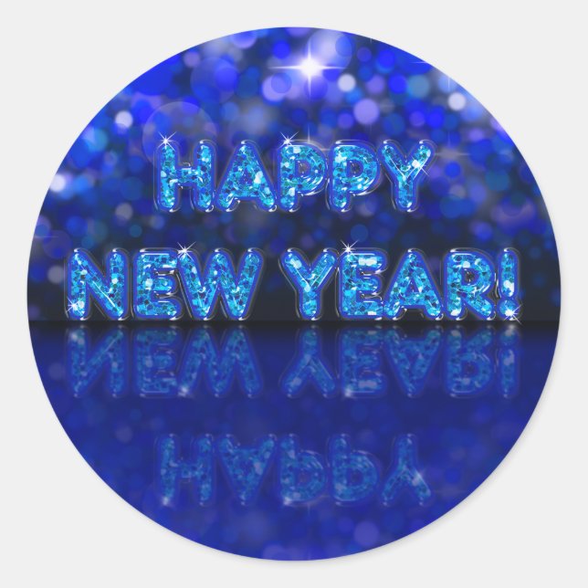 Brilliant Beautiful Blue Sparkly Happy New Year Classic Round Sticker (Front)