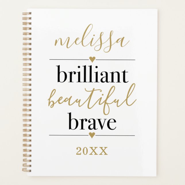 Brilliant Beautiful Brave Personalised Name  Planner (Front)