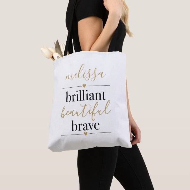Brilliant Beautiful Brave Personalised Name Tote Bag (Close Up)