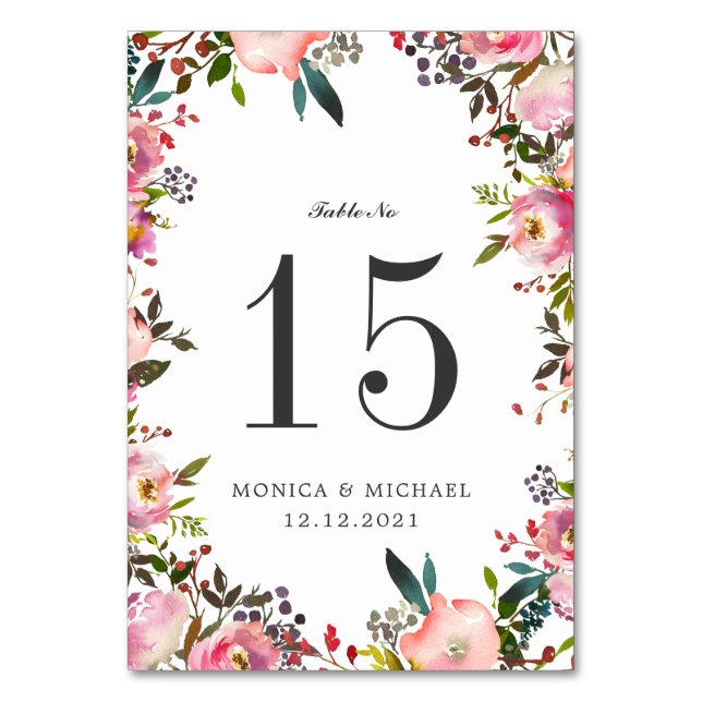 Brilliant Bloom  WEDDING Personalised Table Number (Front)