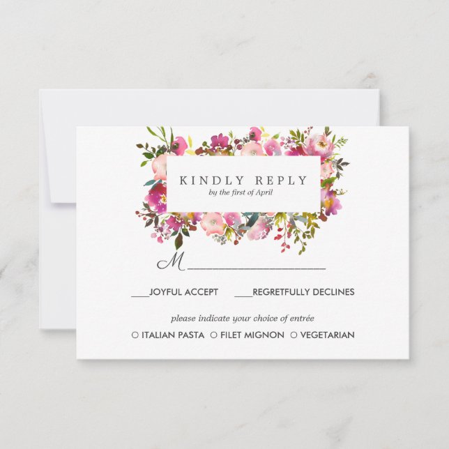 Brilliant Bloom Wedding Response RSVP MEAL option (Front)
