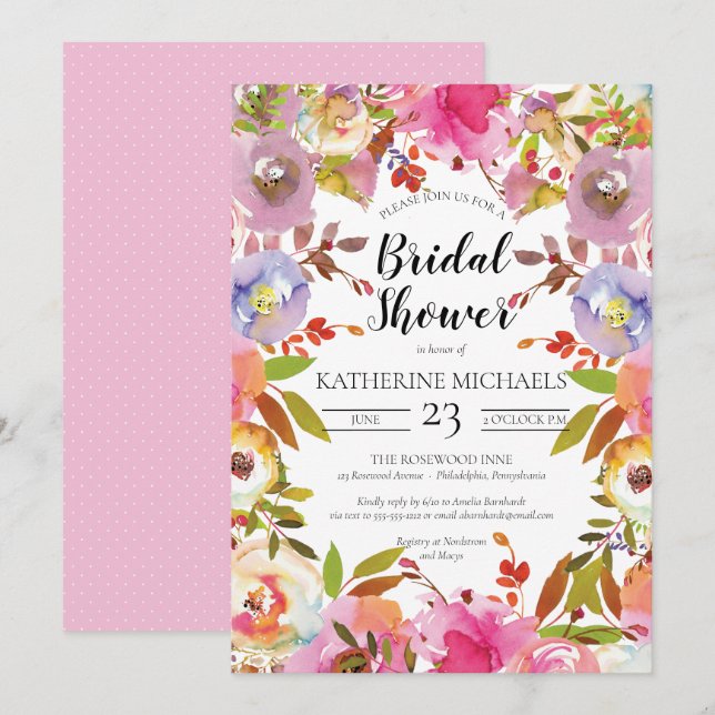 Brilliant Blooms Watercolor Floral Bridal Shower I Invitation (Front/Back)