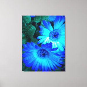 Brilliant Blue Daisies Wrapped Canvas
