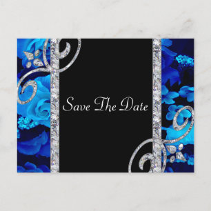 Brilliant Blue Roses & Diamond Swirls Wedding Announcement Postcard