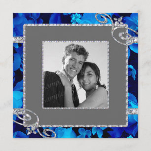 Brilliant Blue Roses & Diamond Swirls Wedding CST2 Invitation