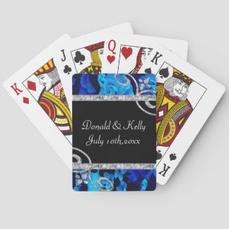 Brilliant Blue Roses & Diamond Swirls Wedding Playing Cards