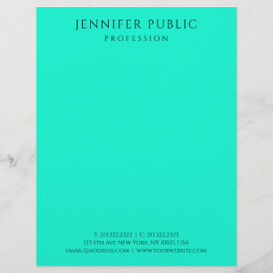 Brilliant Bright Neon Mint Green Modern Simple Custom Letterhead
