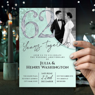 Brilliant Diamond green 62nd Wedding Anniversary Invitation
