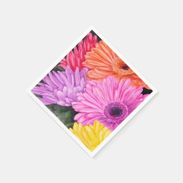 BRILLIANT GERBER FLOWERS PAPER NAPKINS (Corner)