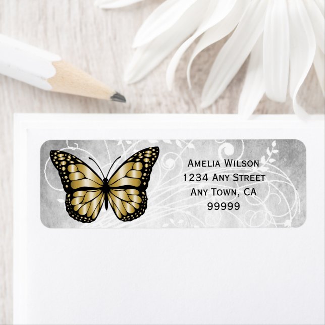 Brilliant Gold Butterfly Address Label (Insitu)