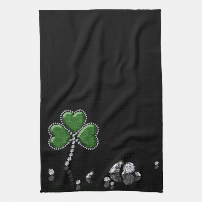 Brilliant Happy St. Patrick's Day Diamonds Tea Towel (Vertical)