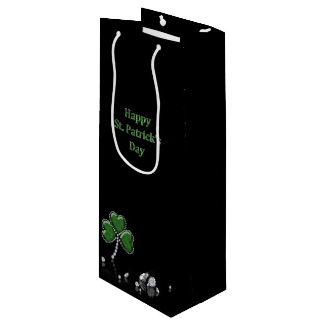 Brilliant Happy St. Patrick's Day Diamonds Wine Gift Bag (Front Angled)