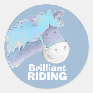 Brilliant horse / pony riding blue praise sticker