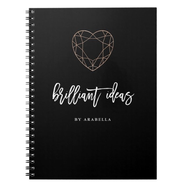 Brilliant Ideas | Black with Heart Shaped Jewel Notebook (Front)
