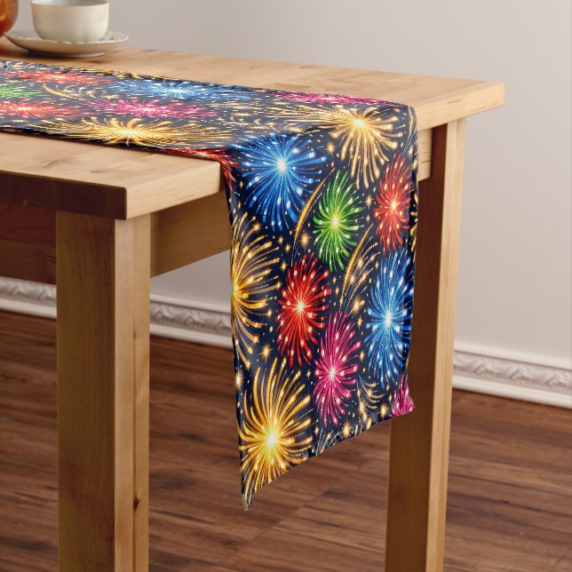 Brilliant Midnight Fireworks Pattern Short Table Runner (In Situ)