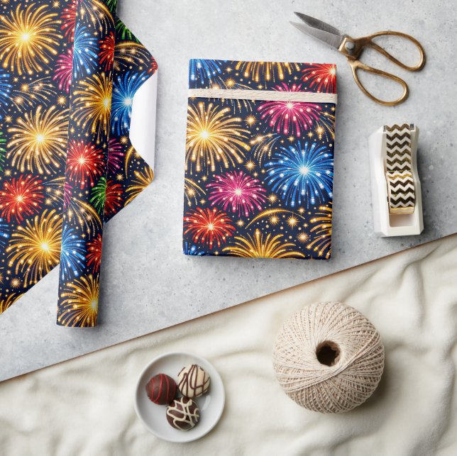 Brilliant Midnight Fireworks Pattern Wrapping Paper (Crafts)