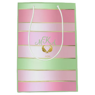 Brilliant Pastel Pink and Green Striped  Medium Gift Bag