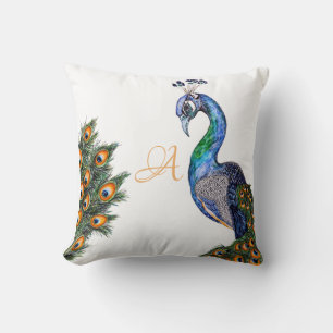 Brilliant Peacock Monogram Cushion