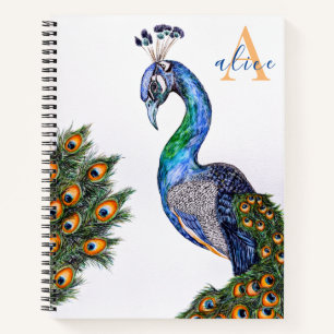 Brilliant Peacock Monogram Notebook