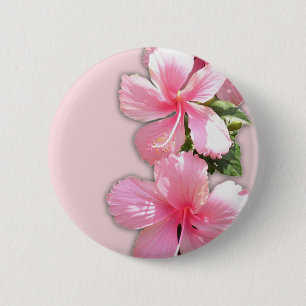 Brilliant Pink Hawaiian Hibiscus Flowers 6 Cm Round Badge