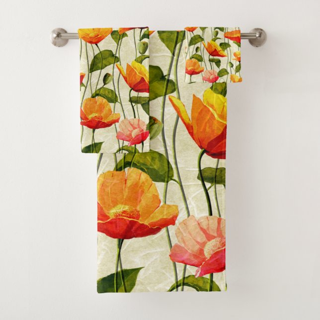 Brilliant Poppies Bath Towel Set (Insitu)